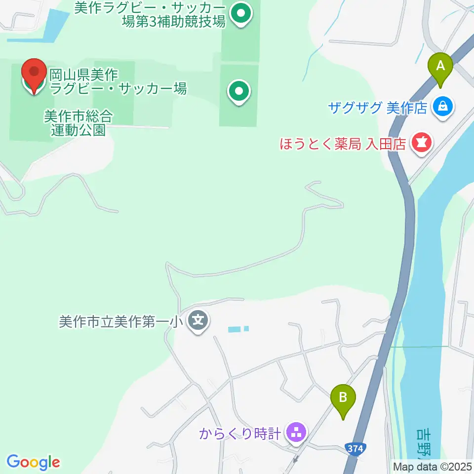 岡山県美作ラグビー・サッカー場周辺のコンビニエンスストア一覧地図