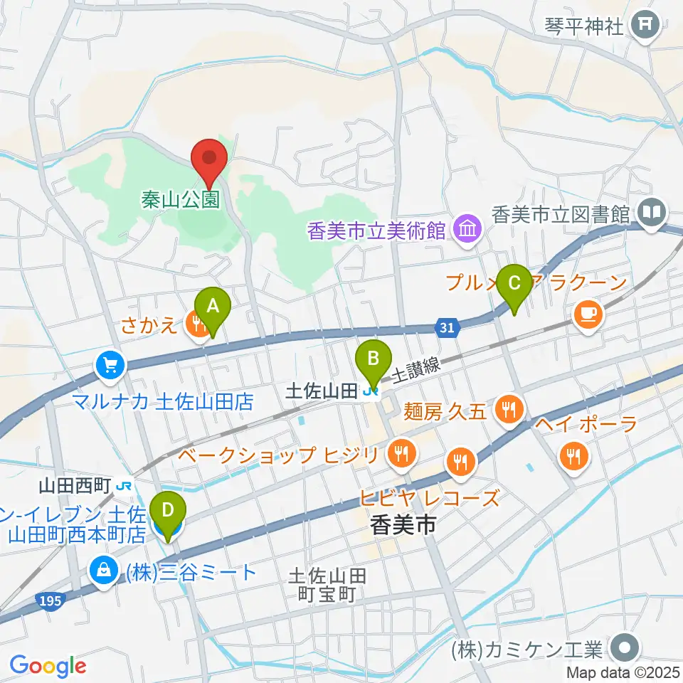 香美市秦山公園野球場周辺のコンビニエンスストア一覧地図