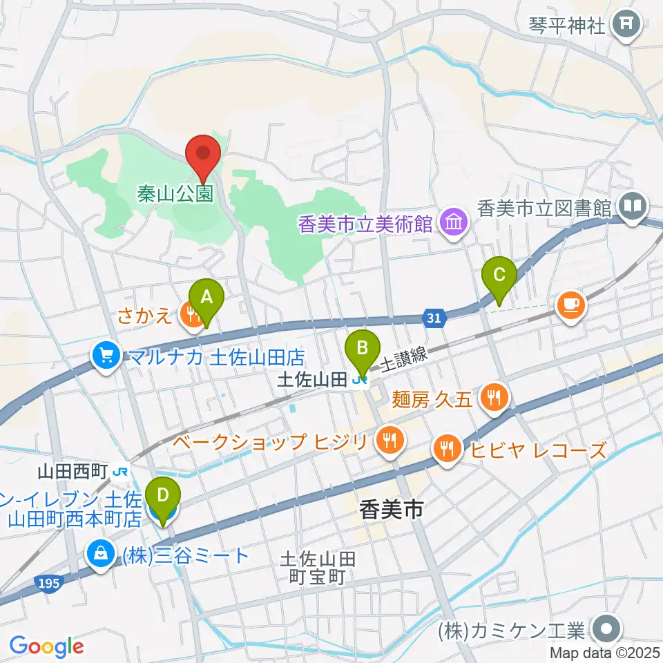 香美市秦山公園野球場周辺のコンビニエンスストア一覧地図