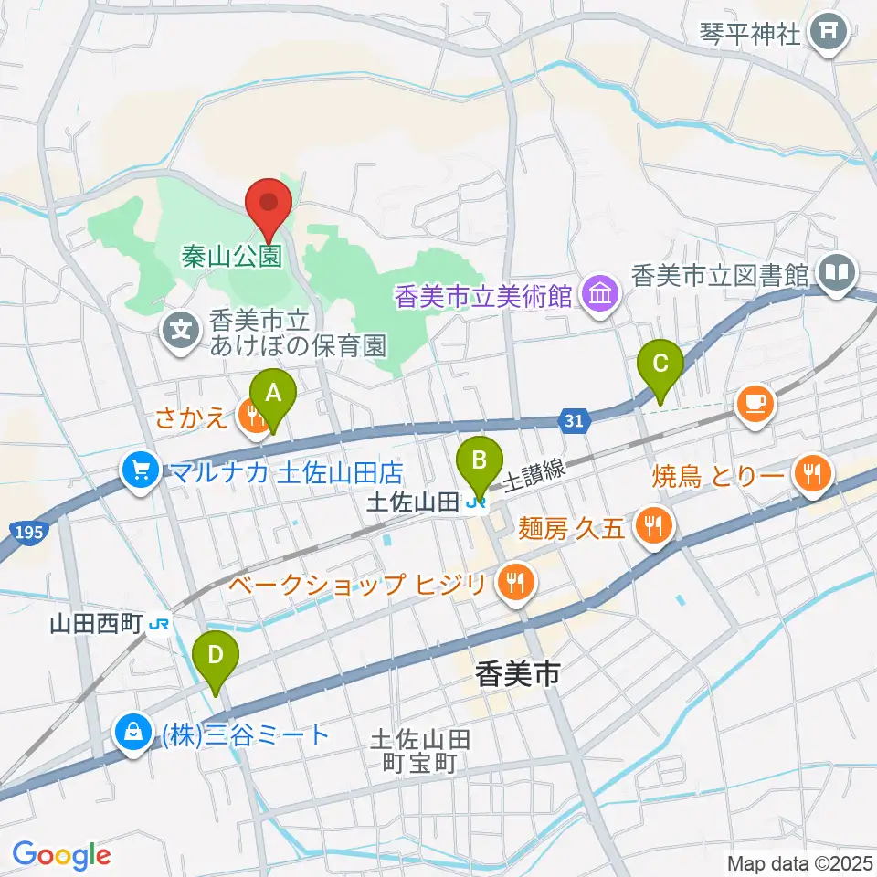 香美市秦山公園野球場周辺のコンビニエンスストア一覧地図