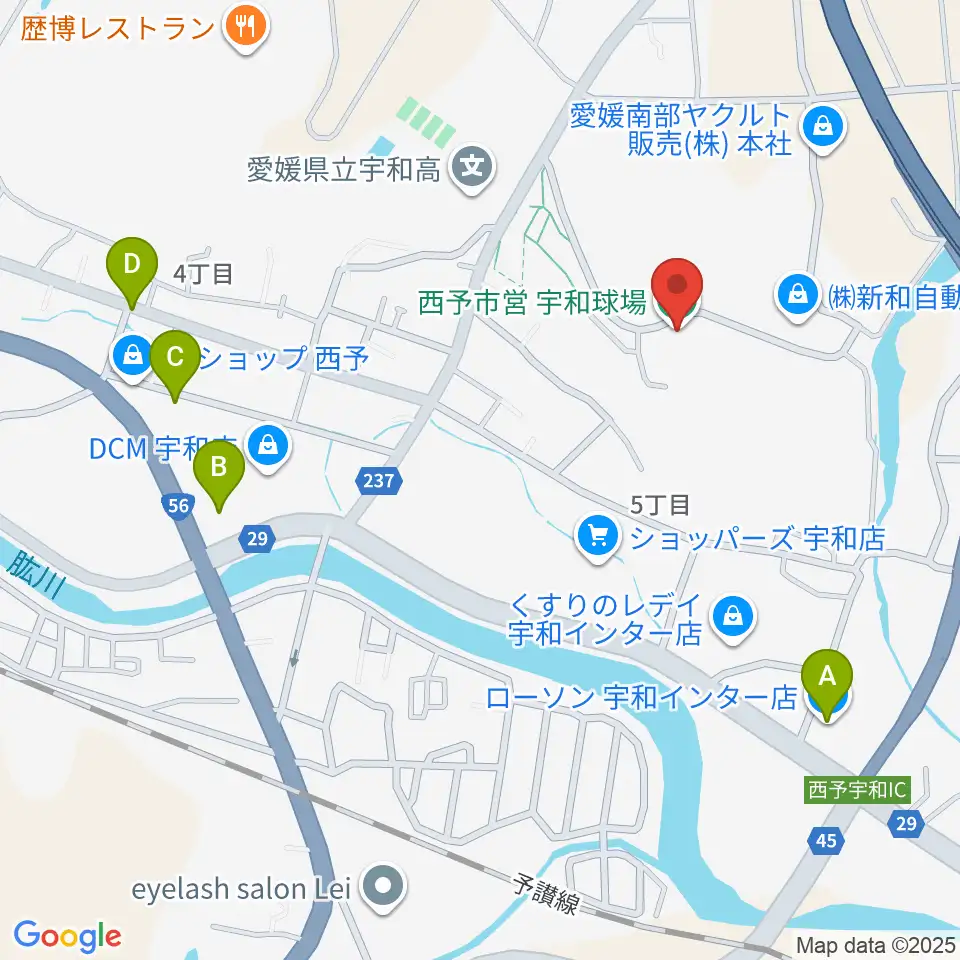 西予市営宇和球場周辺のコンビニエンスストア一覧地図