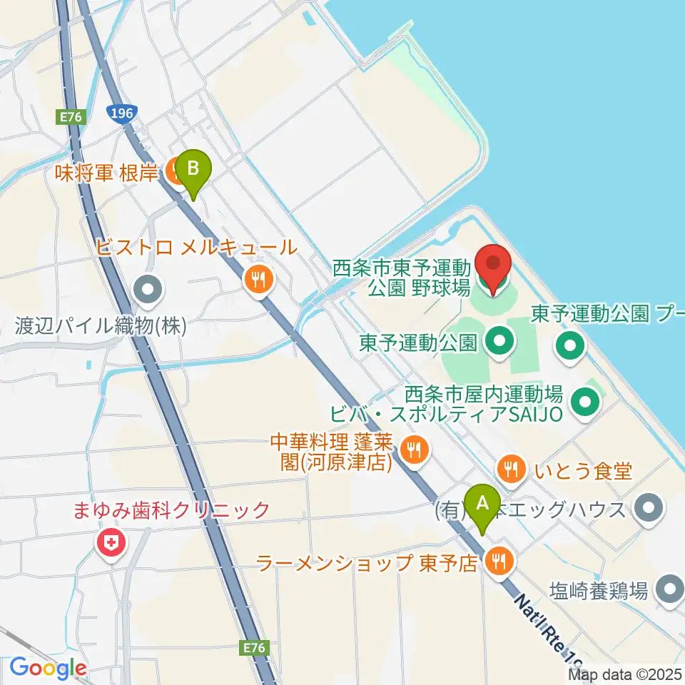 西条市東予運動公園野球場周辺のコンビニエンスストア一覧地図