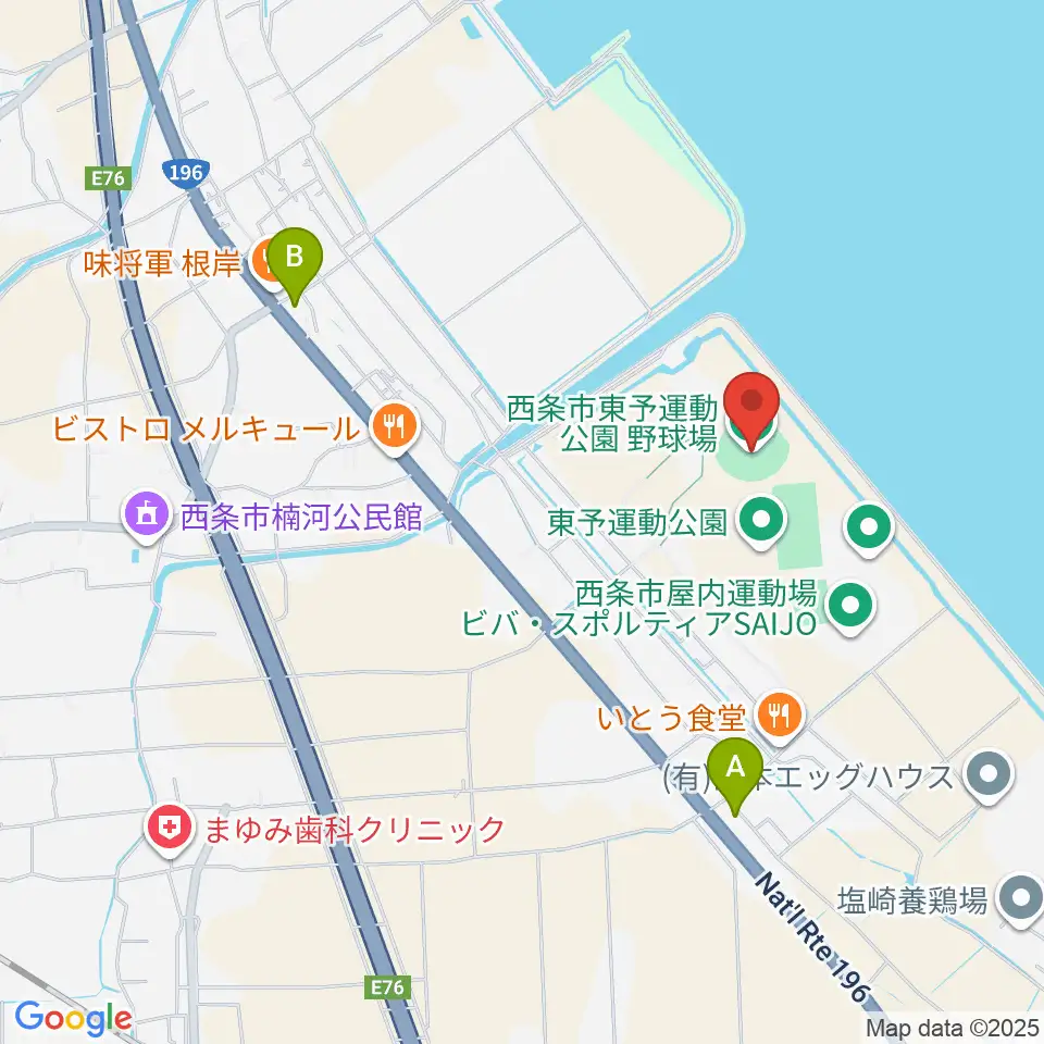 西条市東予運動公園野球場周辺のコンビニエンスストア一覧地図