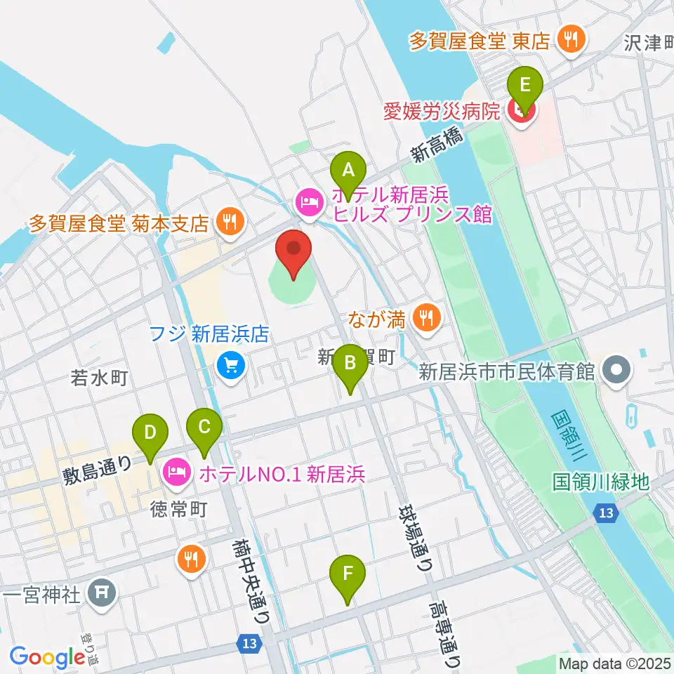 新居浜市営野球場周辺のコンビニエンスストア一覧地図