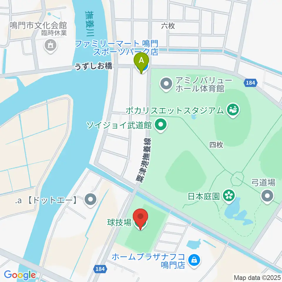 鳴門・大塚スポーツパーク球技場周辺のコンビニエンスストア一覧地図