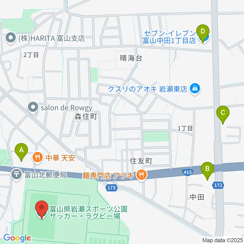 富山県岩瀬スポーツ公園サッカー・ラグビー場周辺のコンビニエンスストア一覧地図
