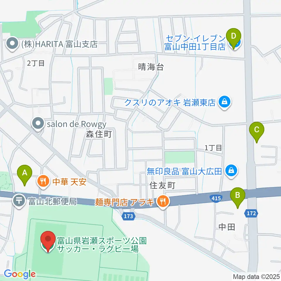 富山県岩瀬スポーツ公園サッカー・ラグビー場周辺のコンビニエンスストア一覧地図