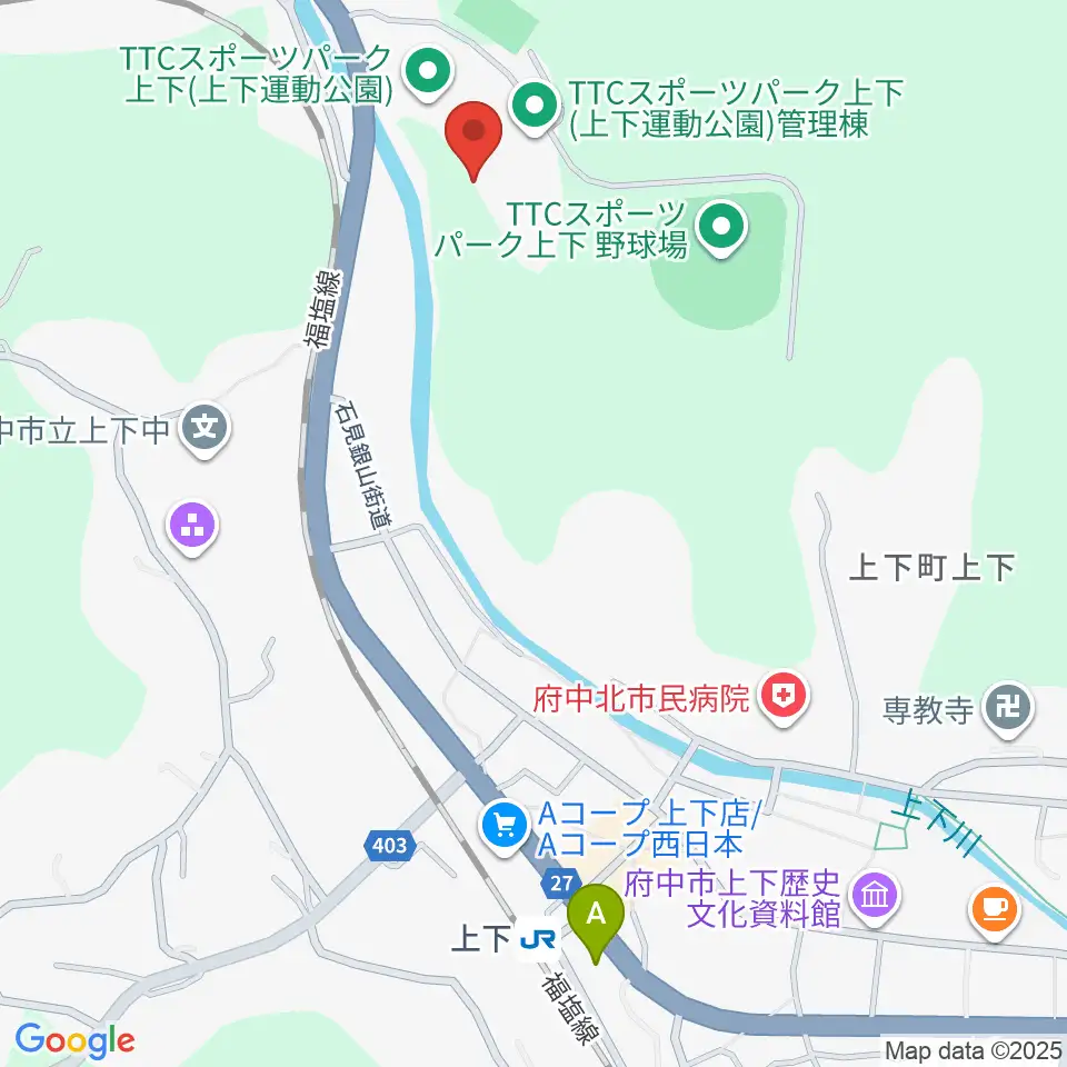 TTCスポーツパーク上下人工芝グラウンド周辺のコンビニエンスストア一覧地図