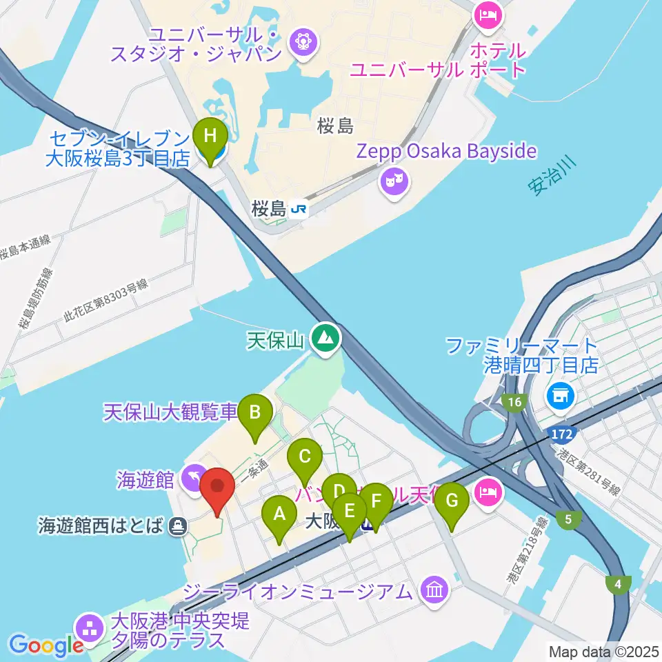 テンポハーバーシアター周辺のコンビニエンスストア一覧地図