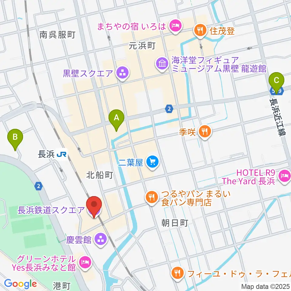 長浜鉄道スクエア周辺のコンビニエンスストア一覧地図
