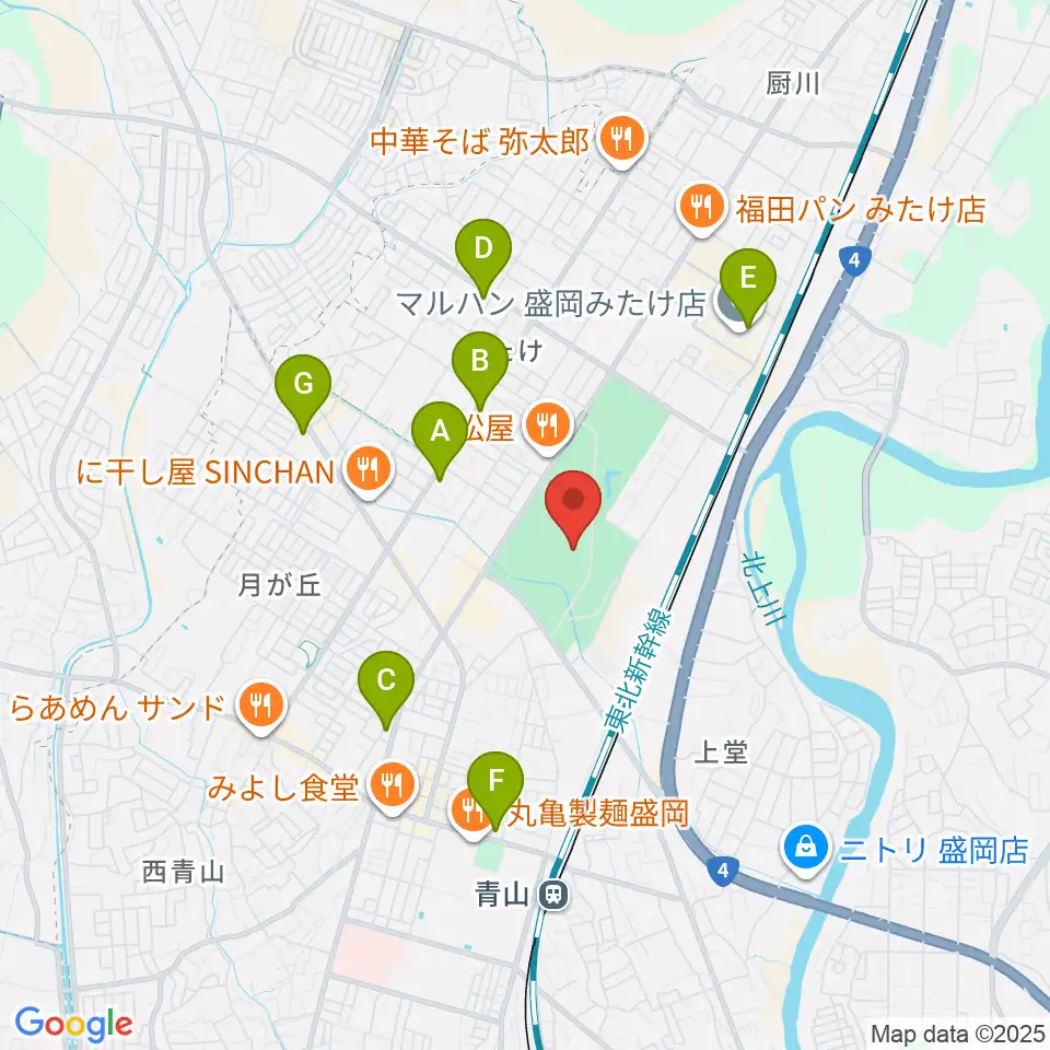 岩手県営運動公園グラウンド周辺のコンビニエンスストア一覧地図