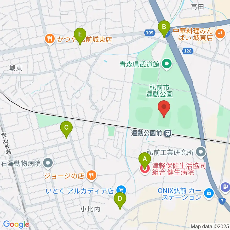 弘前市運動公園球技場周辺のコンビニエンスストア一覧地図