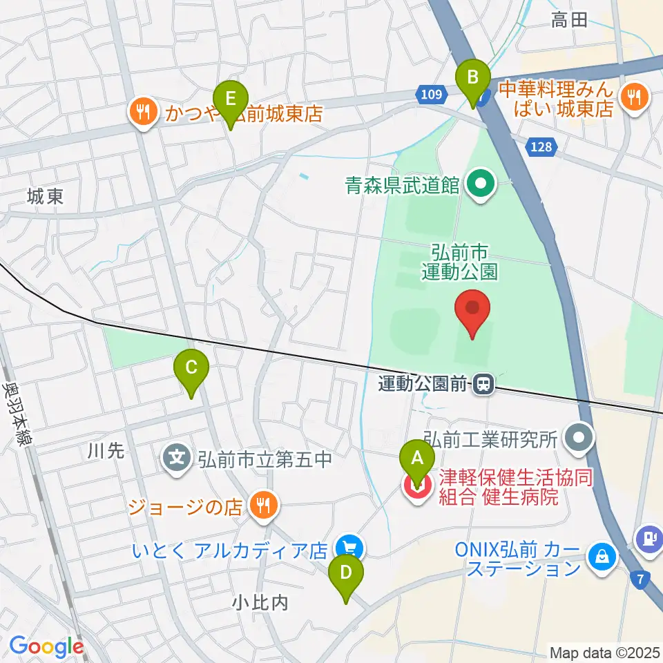 弘前市運動公園球技場周辺のコンビニエンスストア一覧地図