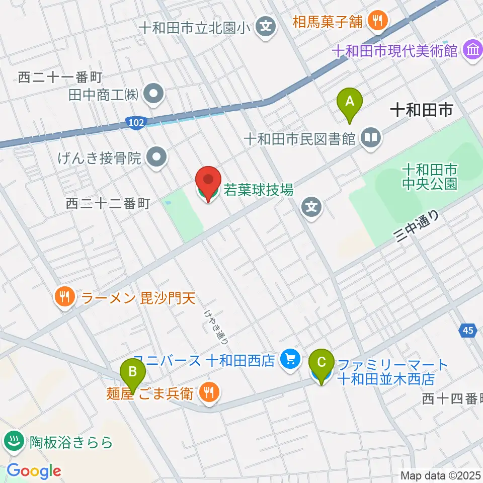 十和田市若葉球技場周辺のコンビニエンスストア一覧地図