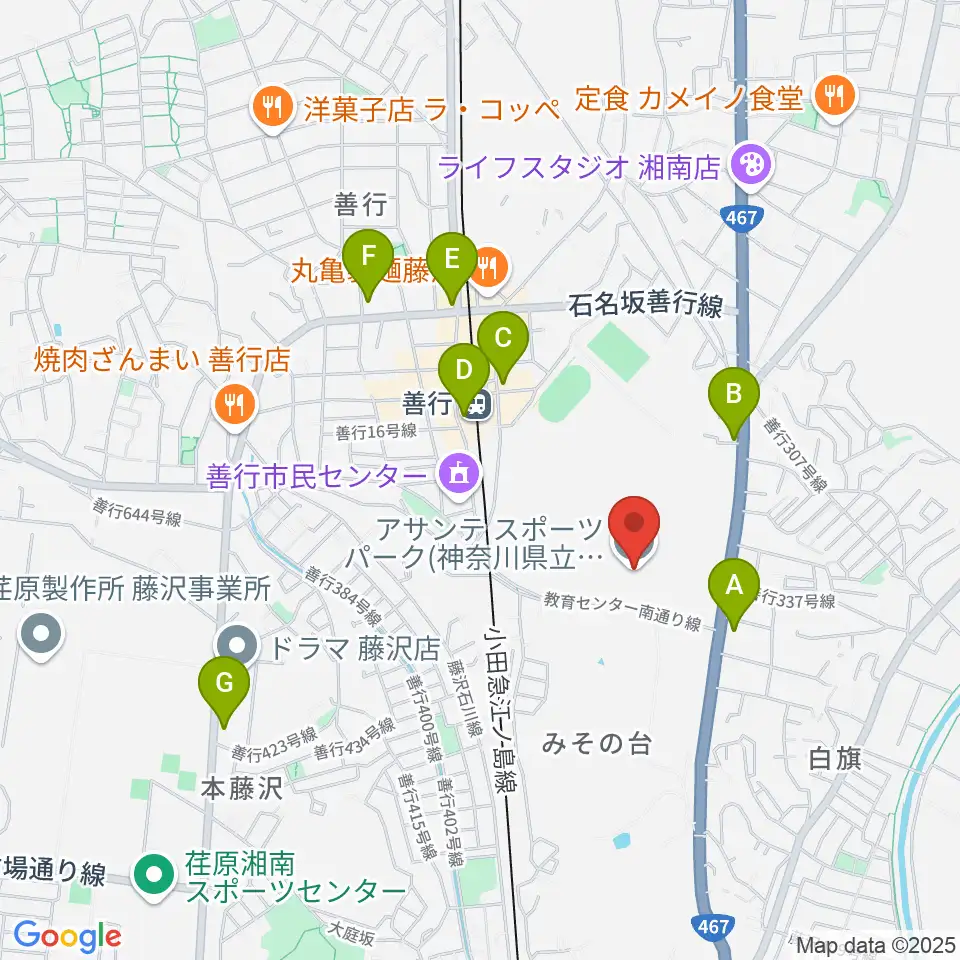 アサンテスポーツパーク・スポーツアリーナ周辺のコンビニエンスストア一覧地図