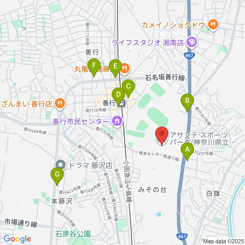 アサンテスポーツパーク・スポーツアリーナ周辺のコンビニエンスストア一覧地図
