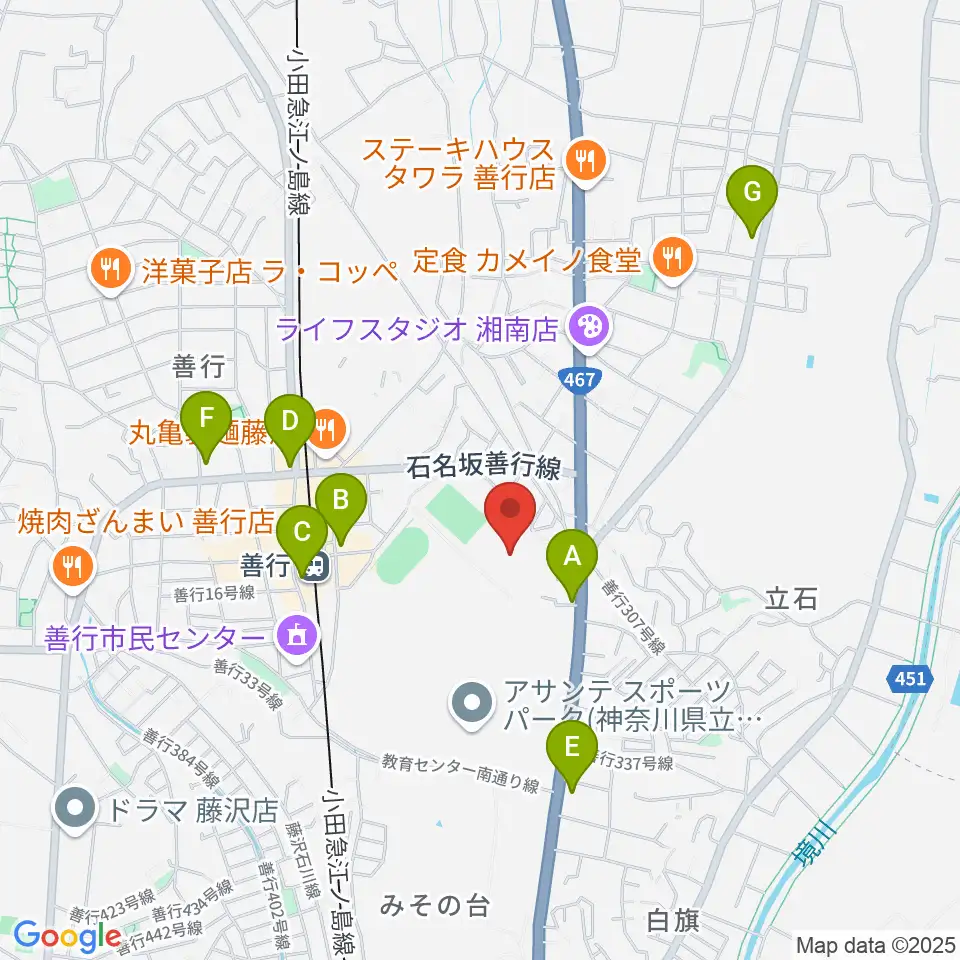 アサンテスポーツパーク球技場周辺のコンビニエンスストア一覧地図