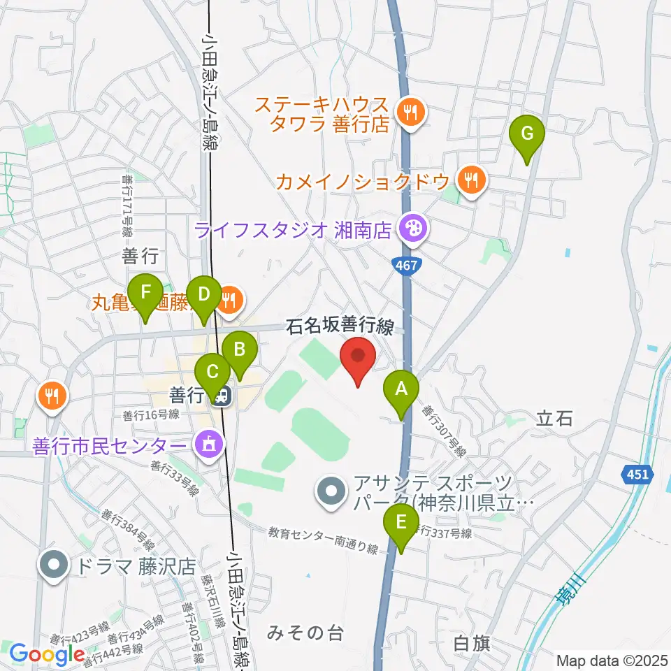 アサンテスポーツパーク球技場周辺のコンビニエンスストア一覧地図