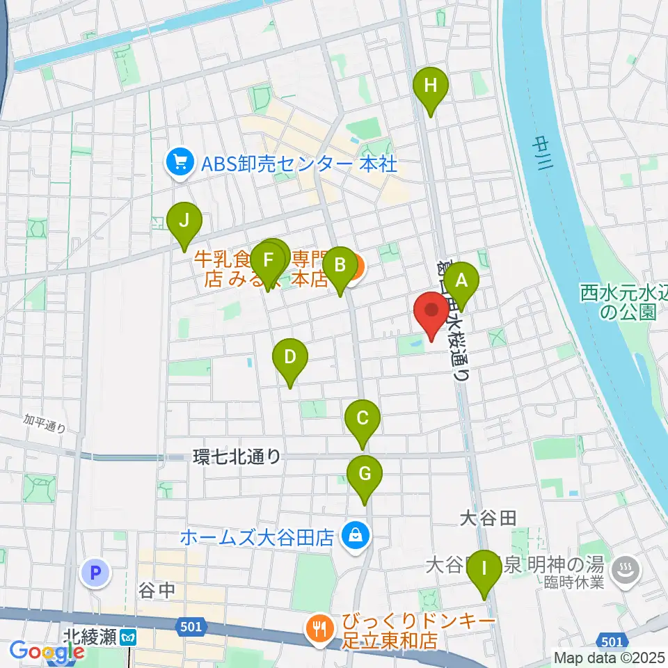 足立区立郷土博物館周辺のコンビニエンスストア一覧地図