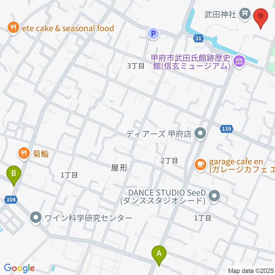 武田神社宝物殿周辺のコンビニエンスストア一覧地図