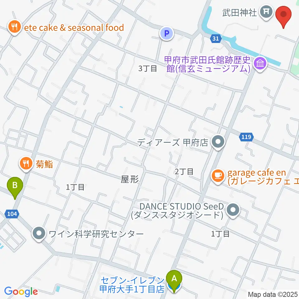 武田神社宝物殿周辺のコンビニエンスストア一覧地図