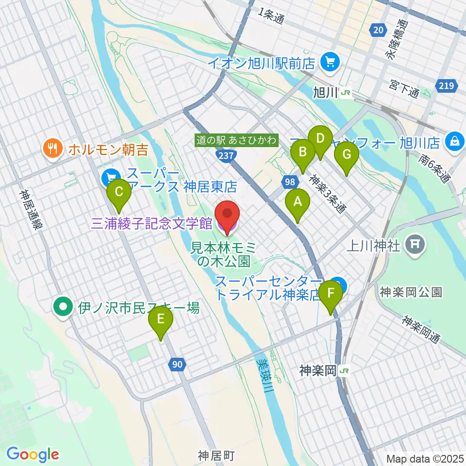 三浦綾子記念文学館周辺のコンビニエンスストア一覧地図