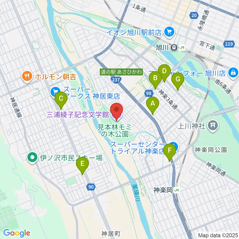 三浦綾子記念文学館周辺のコンビニエンスストア一覧地図