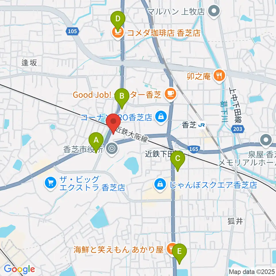 香芝市二上山博物館周辺のコンビニエンスストア一覧地図