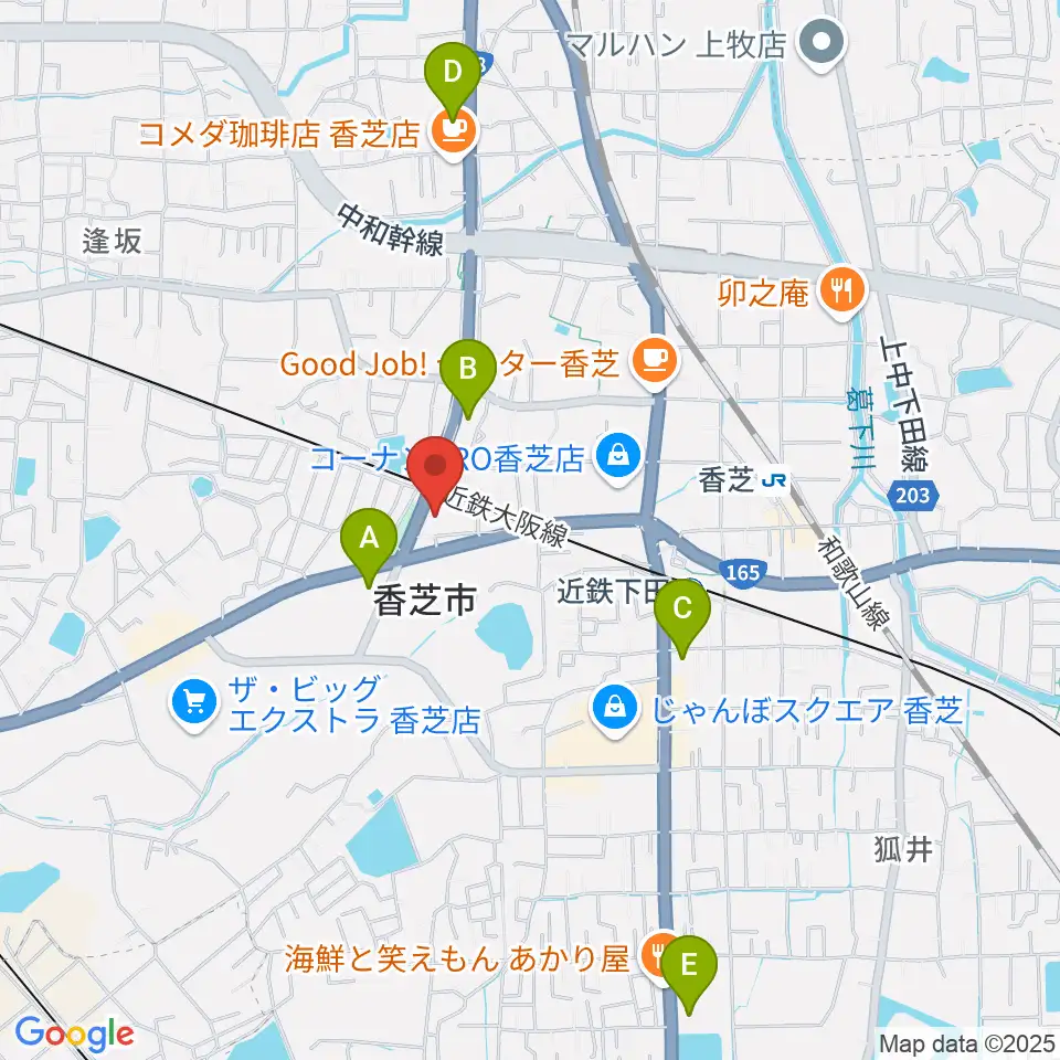 香芝市二上山博物館周辺のコンビニエンスストア一覧地図
