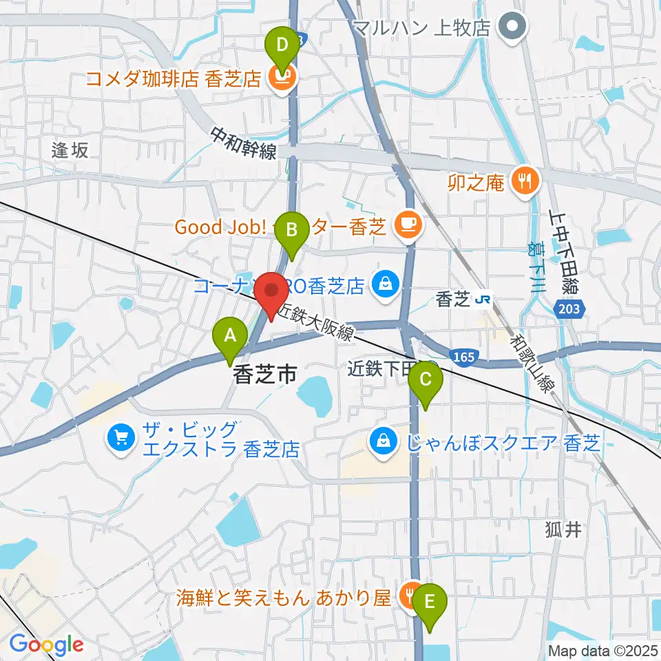 香芝市二上山博物館周辺のコンビニエンスストア一覧地図