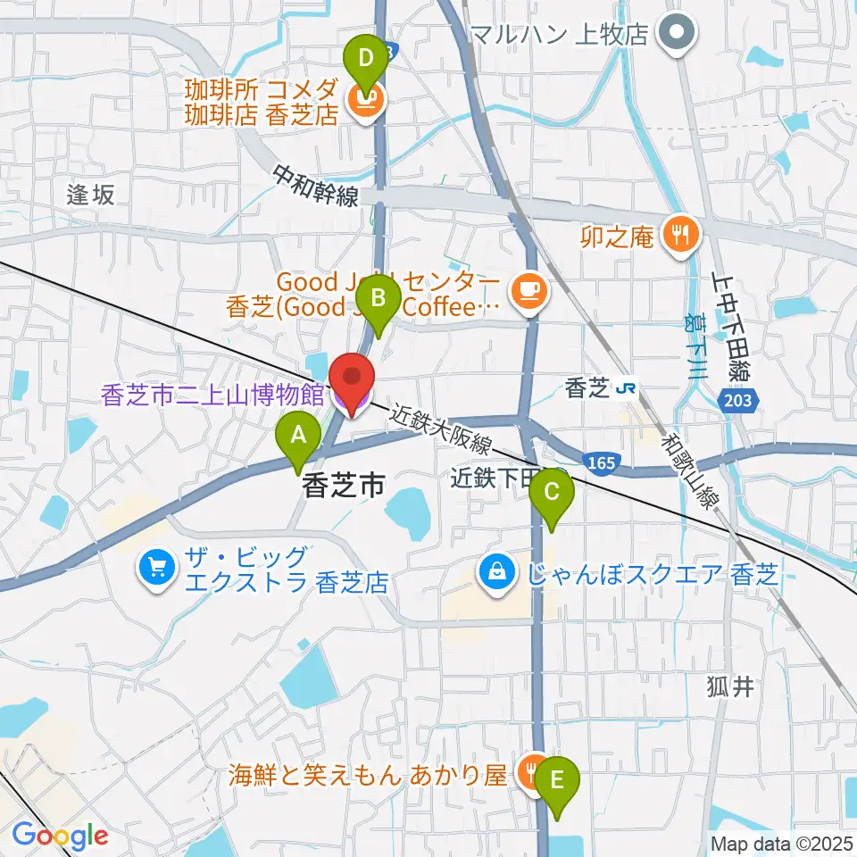 香芝市二上山博物館周辺のコンビニエンスストア一覧地図