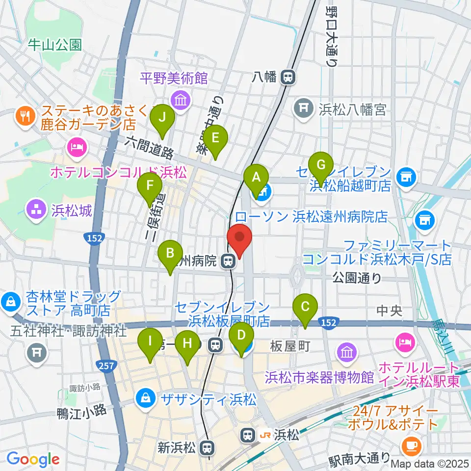 浜松文芸館周辺のコンビニエンスストア一覧地図