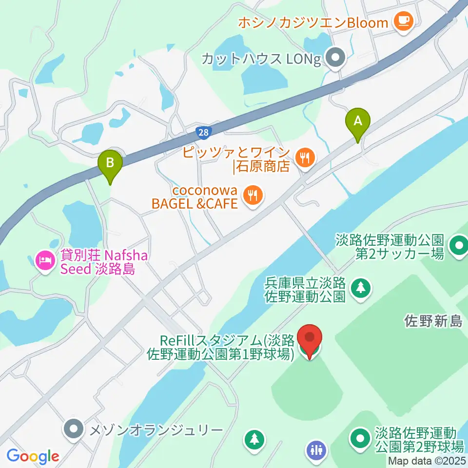 ReFillスタジアム周辺のコンビニエンスストア一覧地図