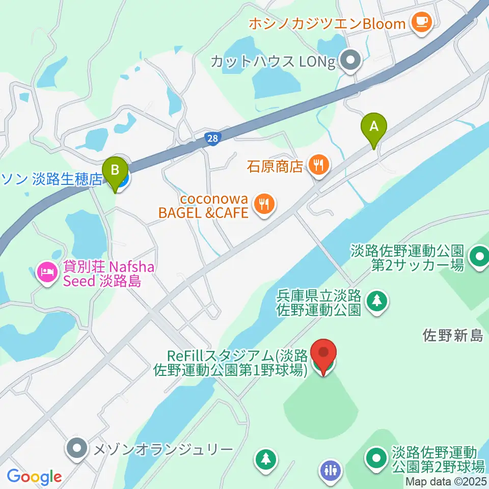 ReFillスタジアム周辺のコンビニエンスストア一覧地図