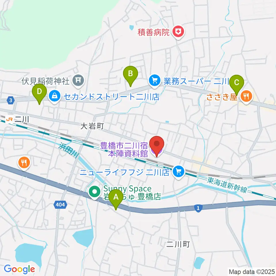豊橋市二川宿本陣資料館周辺のコンビニエンスストア一覧地図
