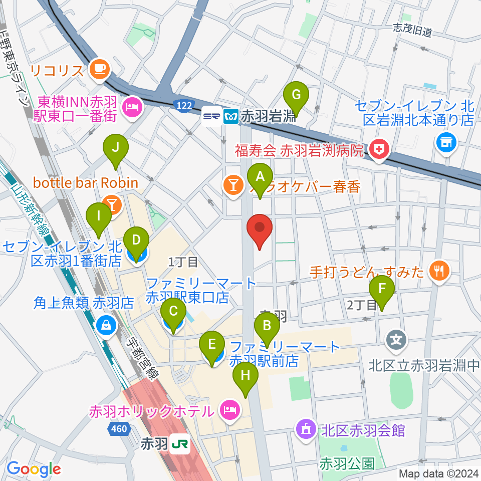 赤羽サウンドスタジオフェイス周辺のコンビニエンスストア一覧地図