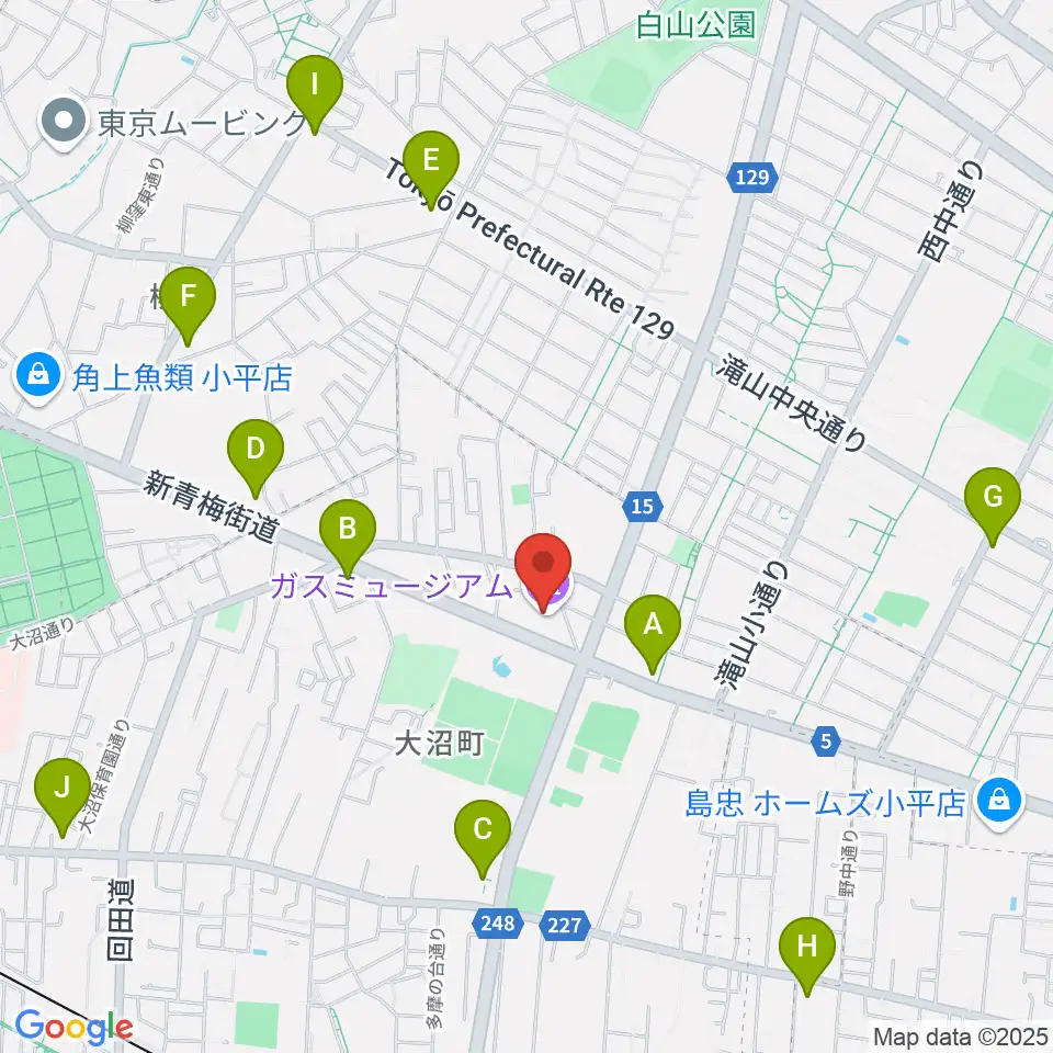 ガスミュージアム周辺のコンビニエンスストア一覧地図
