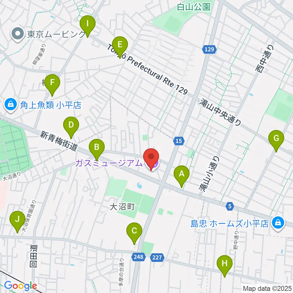 ガスミュージアム周辺のコンビニエンスストア一覧地図
