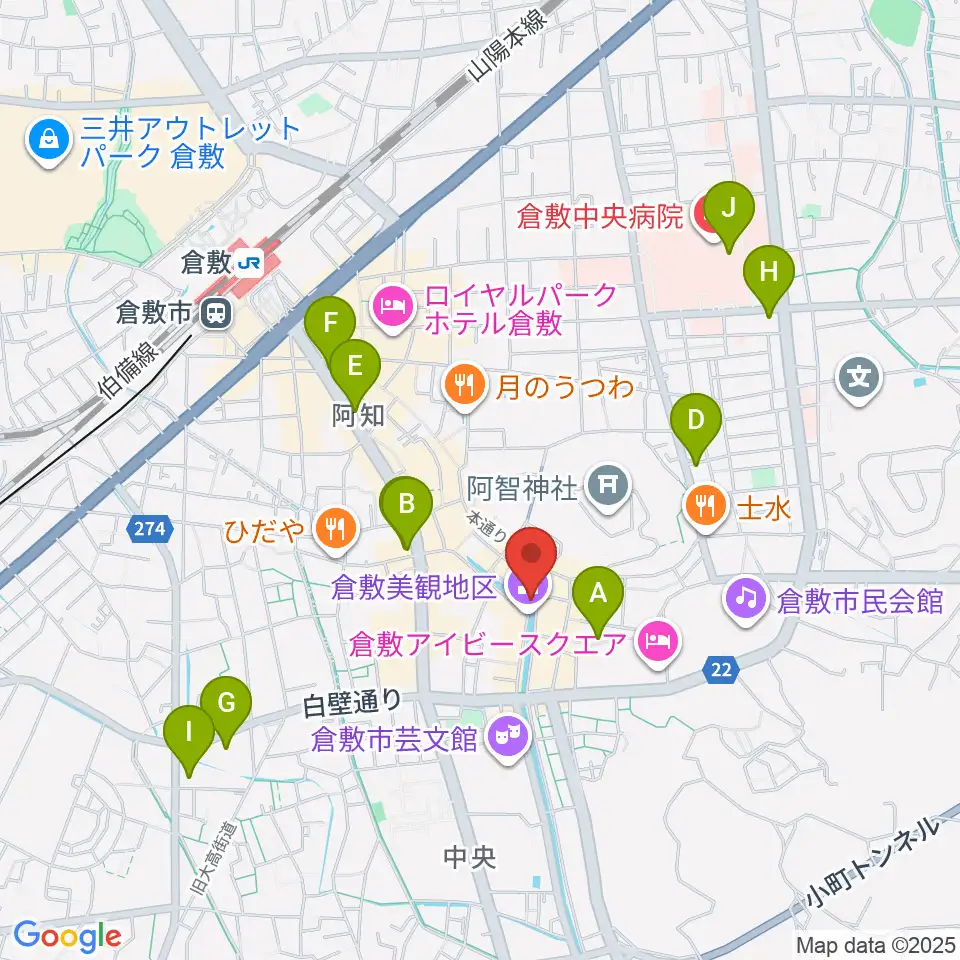 倉敷考古館周辺のコンビニエンスストア一覧地図