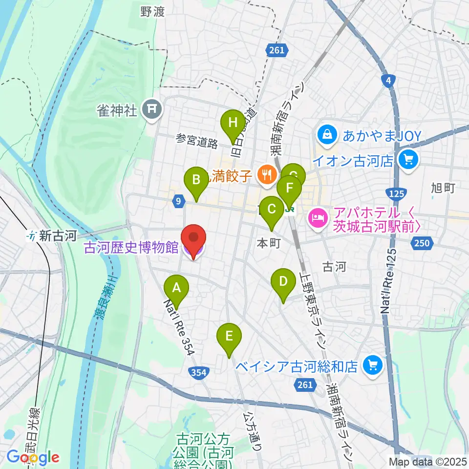 古河歴史博物館周辺のコンビニエンスストア一覧地図