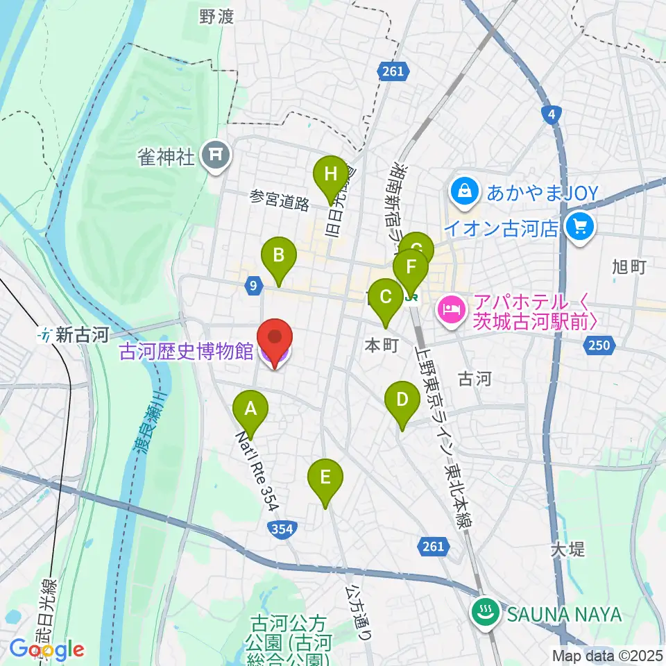 古河歴史博物館周辺のコンビニエンスストア一覧地図