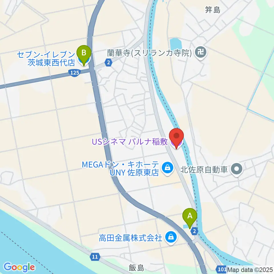 USシネマパルナ稲敷周辺のコンビニエンスストア一覧地図