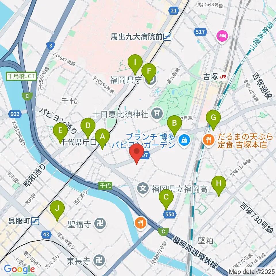 オーヴィジョンアイスアリーナ福岡周辺のコンビニエンスストア一覧地図