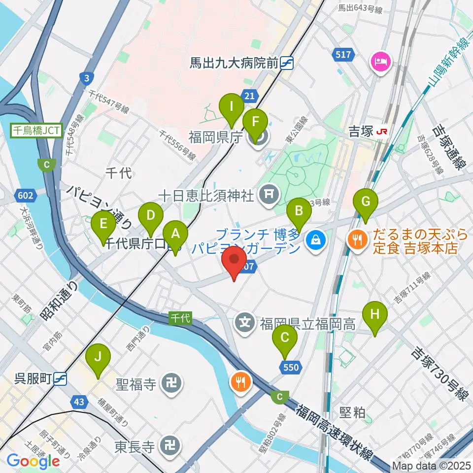 オーヴィジョンアイスアリーナ福岡周辺のコンビニエンスストア一覧地図