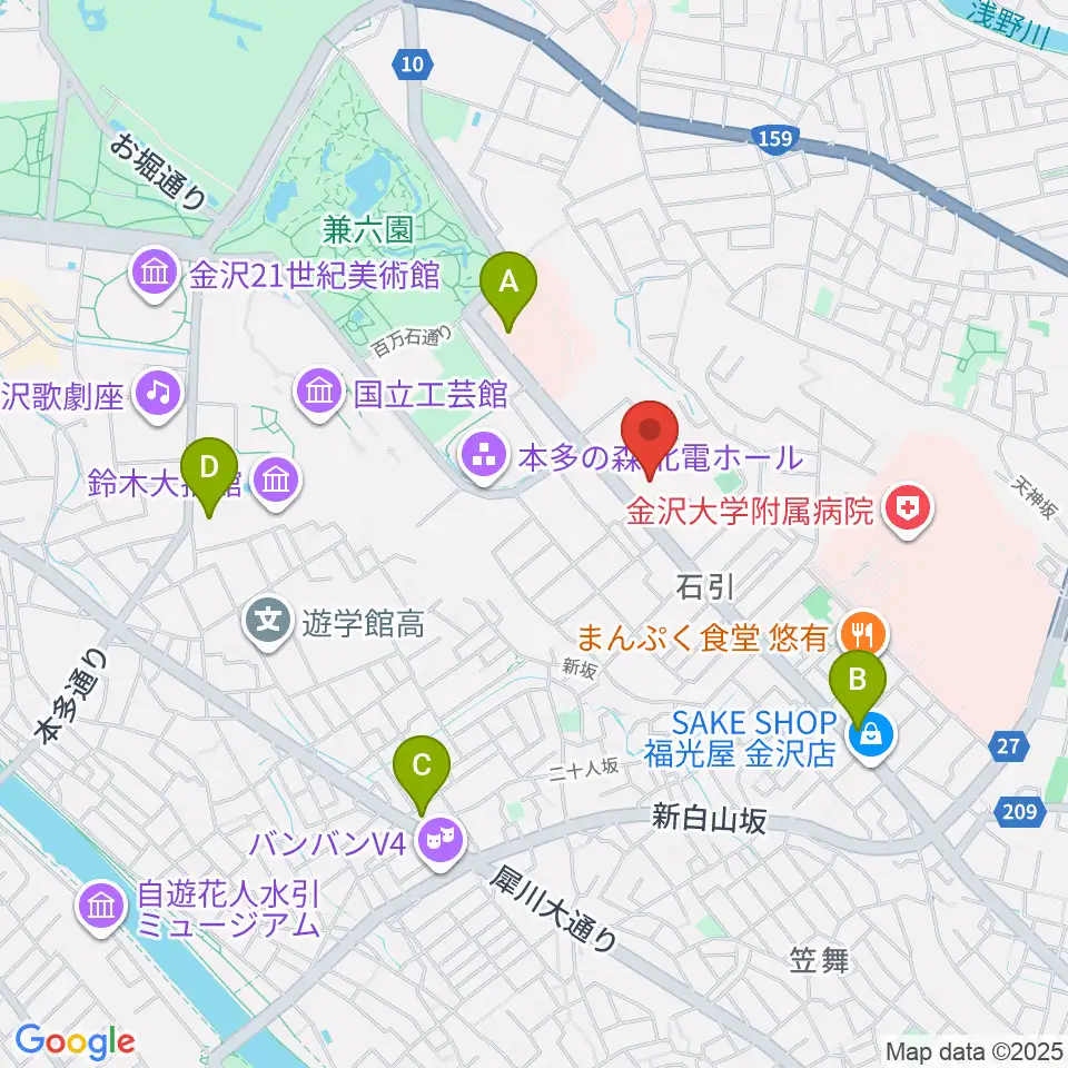 金沢くらしの博物館周辺のコンビニエンスストア一覧地図