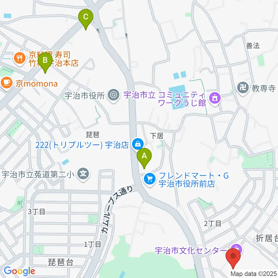 宇治市歴史資料館周辺のコンビニエンスストア一覧地図