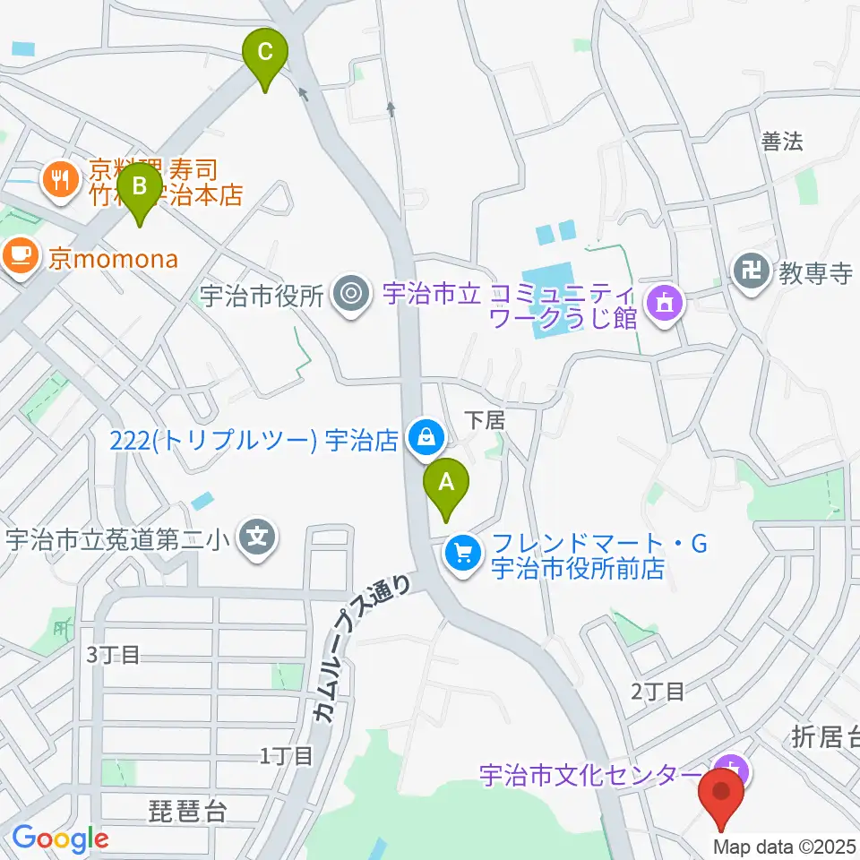 宇治市歴史資料館周辺のコンビニエンスストア一覧地図