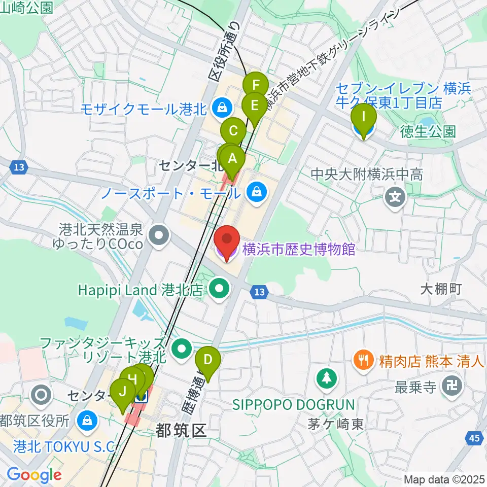 横浜市歴史博物館周辺のコンビニエンスストア一覧地図