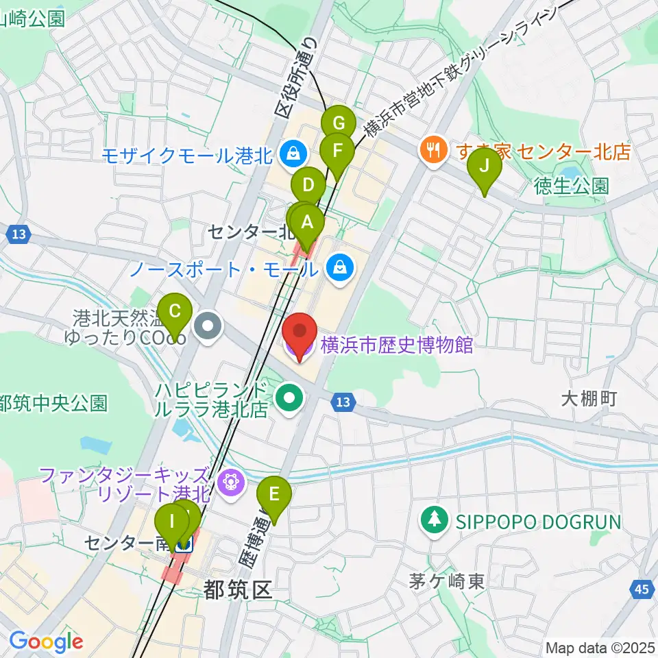 横浜市歴史博物館周辺のコンビニエンスストア一覧地図
