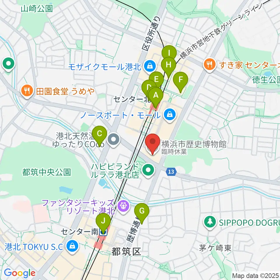 横浜市歴史博物館周辺のコンビニエンスストア一覧地図